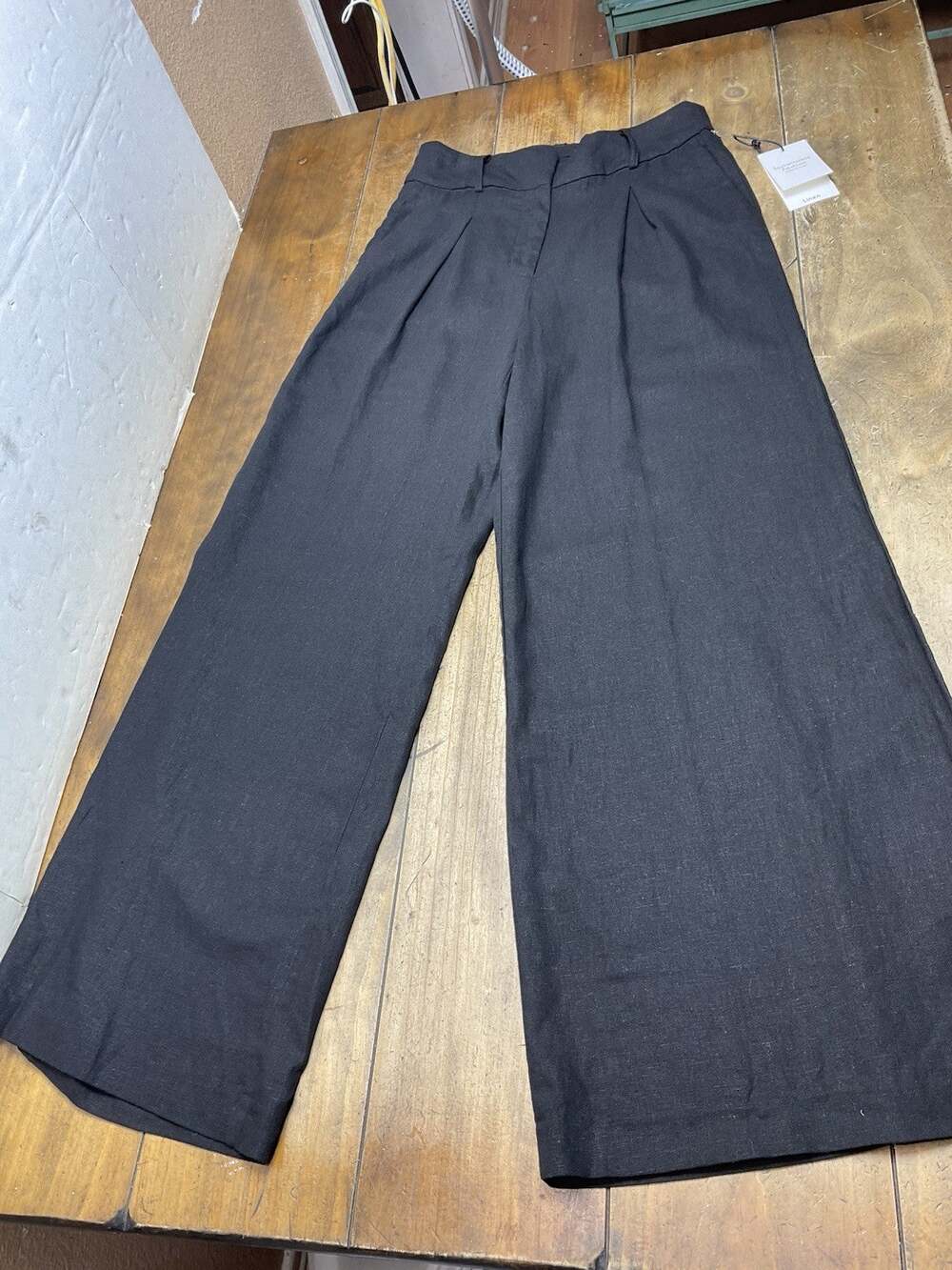 House Of Harlow Womens High Rise Wide Leg Linen Blend Pants Black Sz 6 NWT